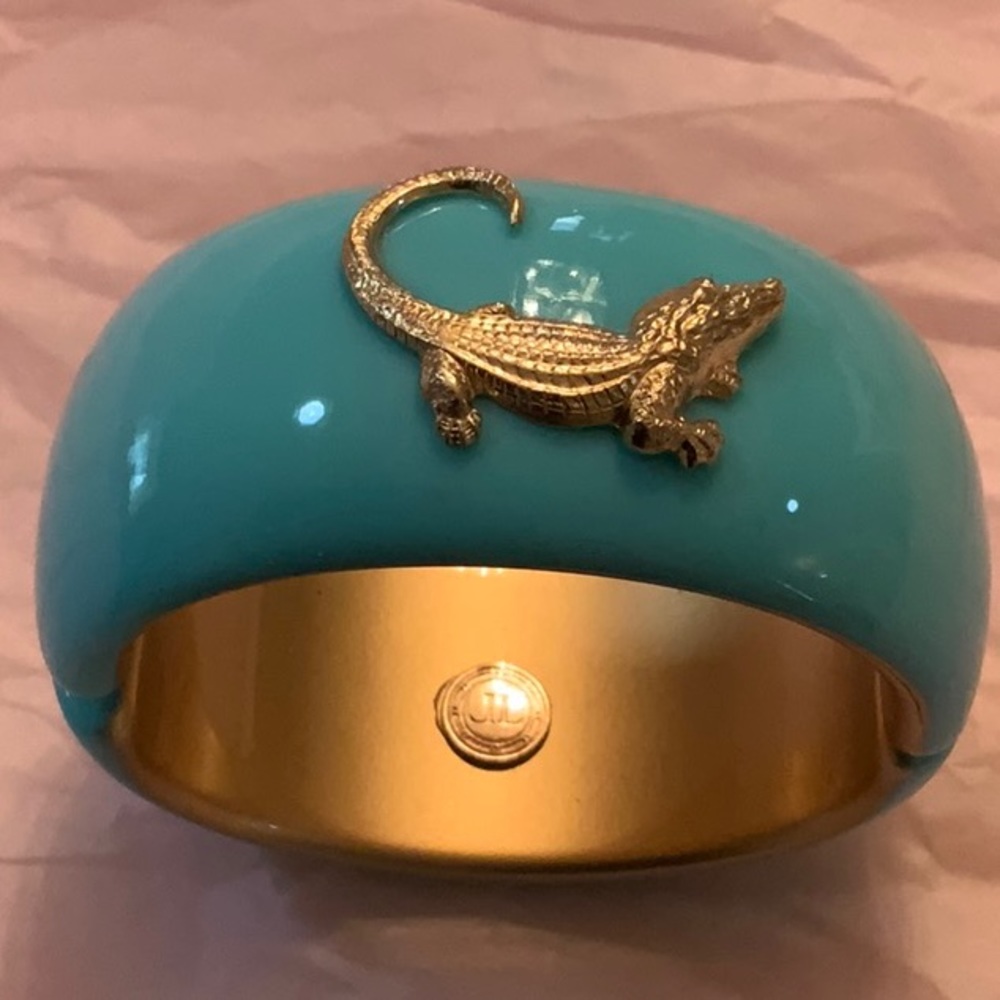 Acrylic new cuff  turquoise bracelet with alligator embellishment